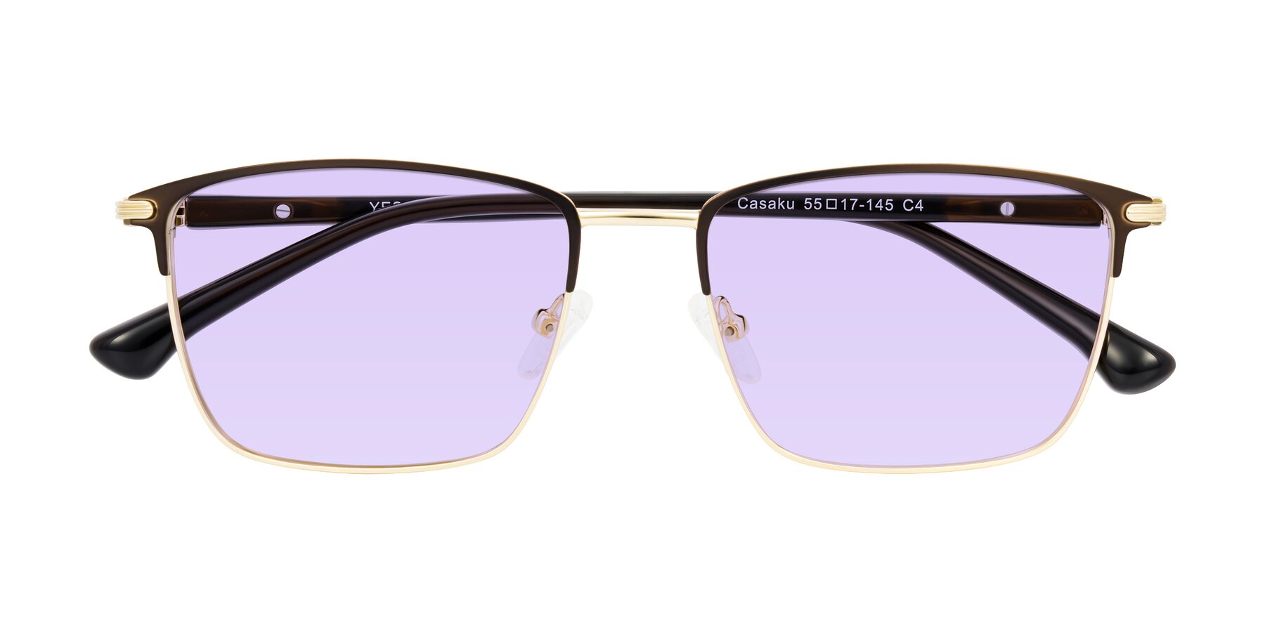 Folded Front of Casaku in Coffee/Gold with Light Purple Tinted Lenses