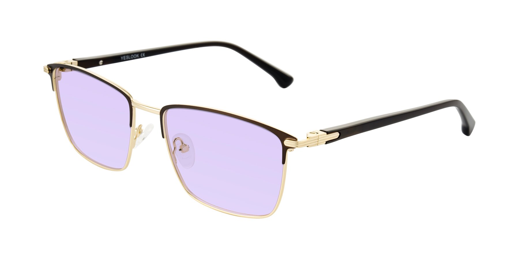 Angle of Casaku in Coffee/Gold with Light Purple Tinted Lenses