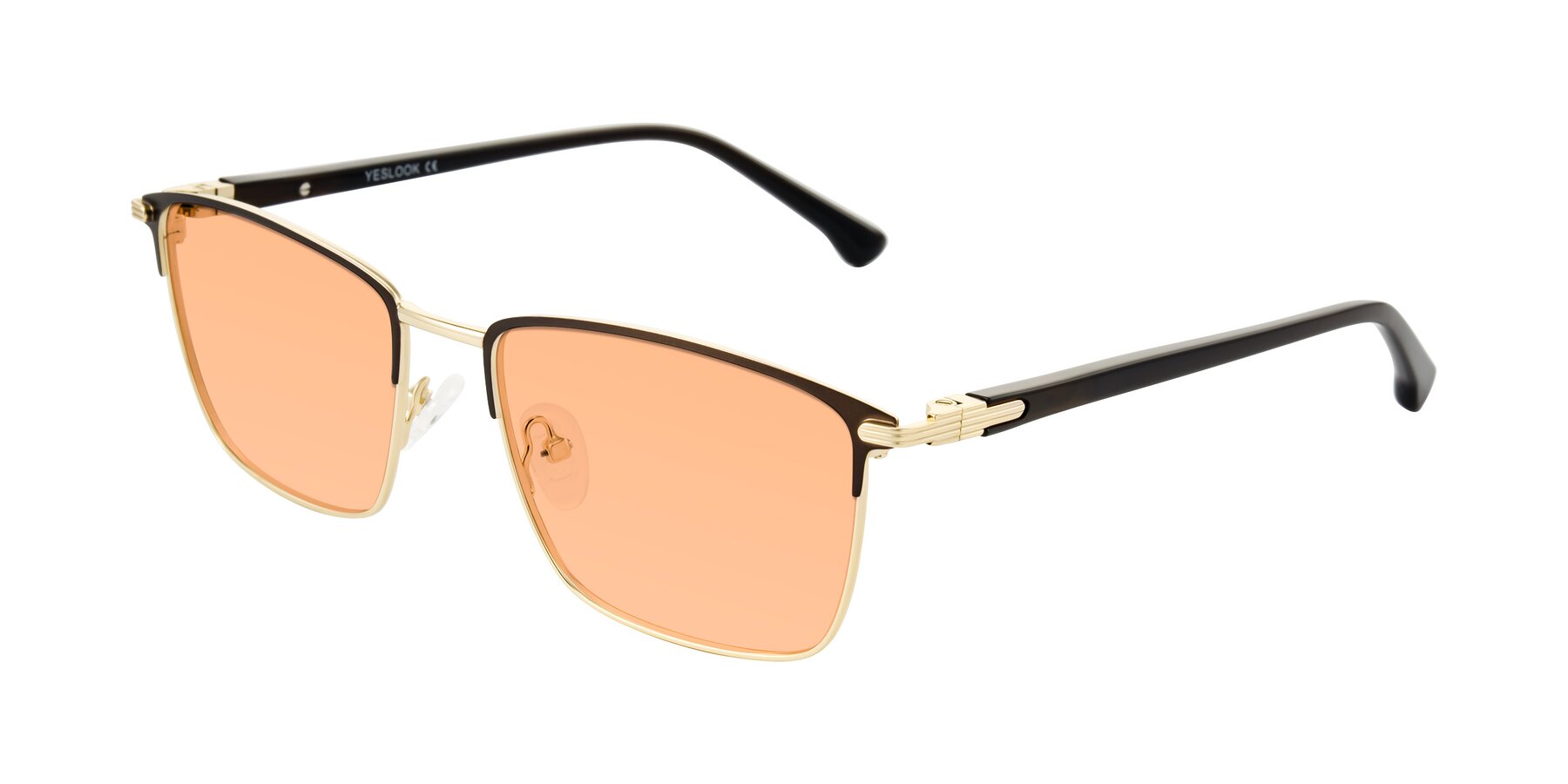 Angle of Casaku in Coffee/Gold with Light Orange Tinted Lenses