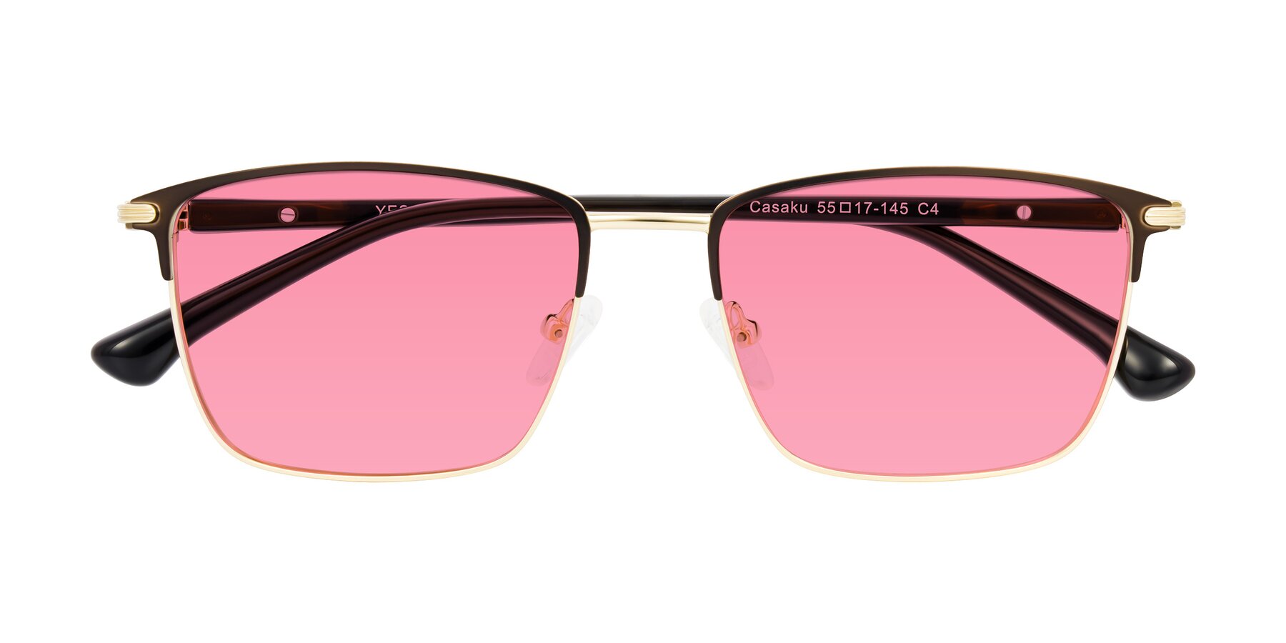 Folded Front of Casaku in Coffee/Gold with Pink Tinted Lenses