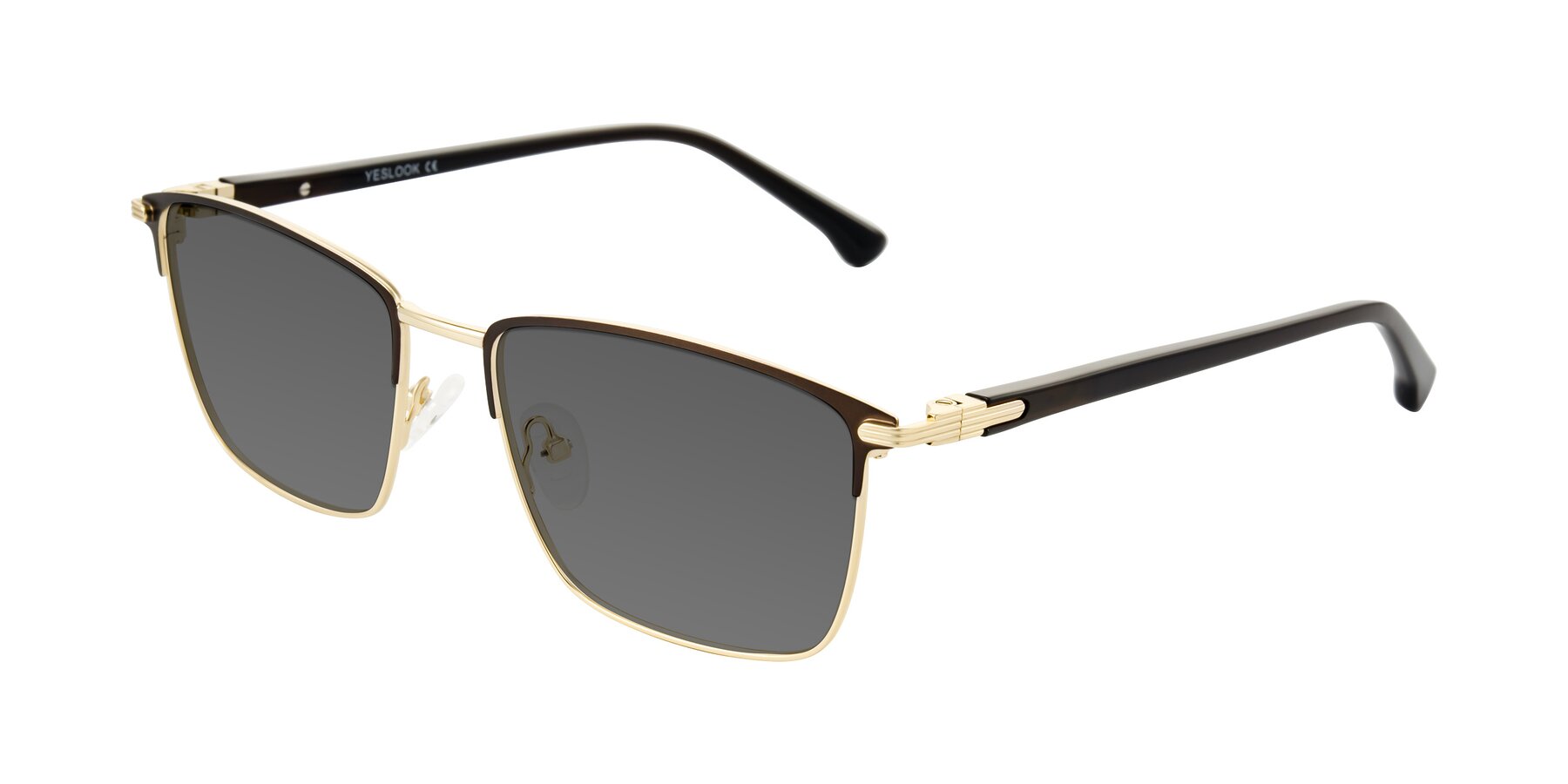 Angle of Casaku in Coffee/Gold with Medium Gray Tinted Lenses