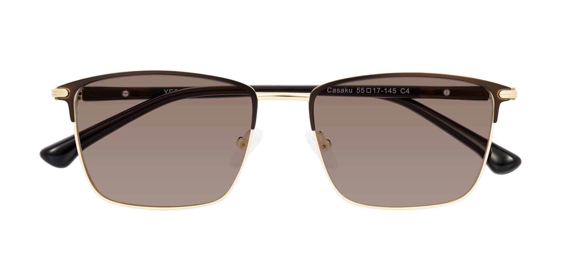 Folded Front of Casaku in Coffee/Gold with Medium Brown Tinted Lenses