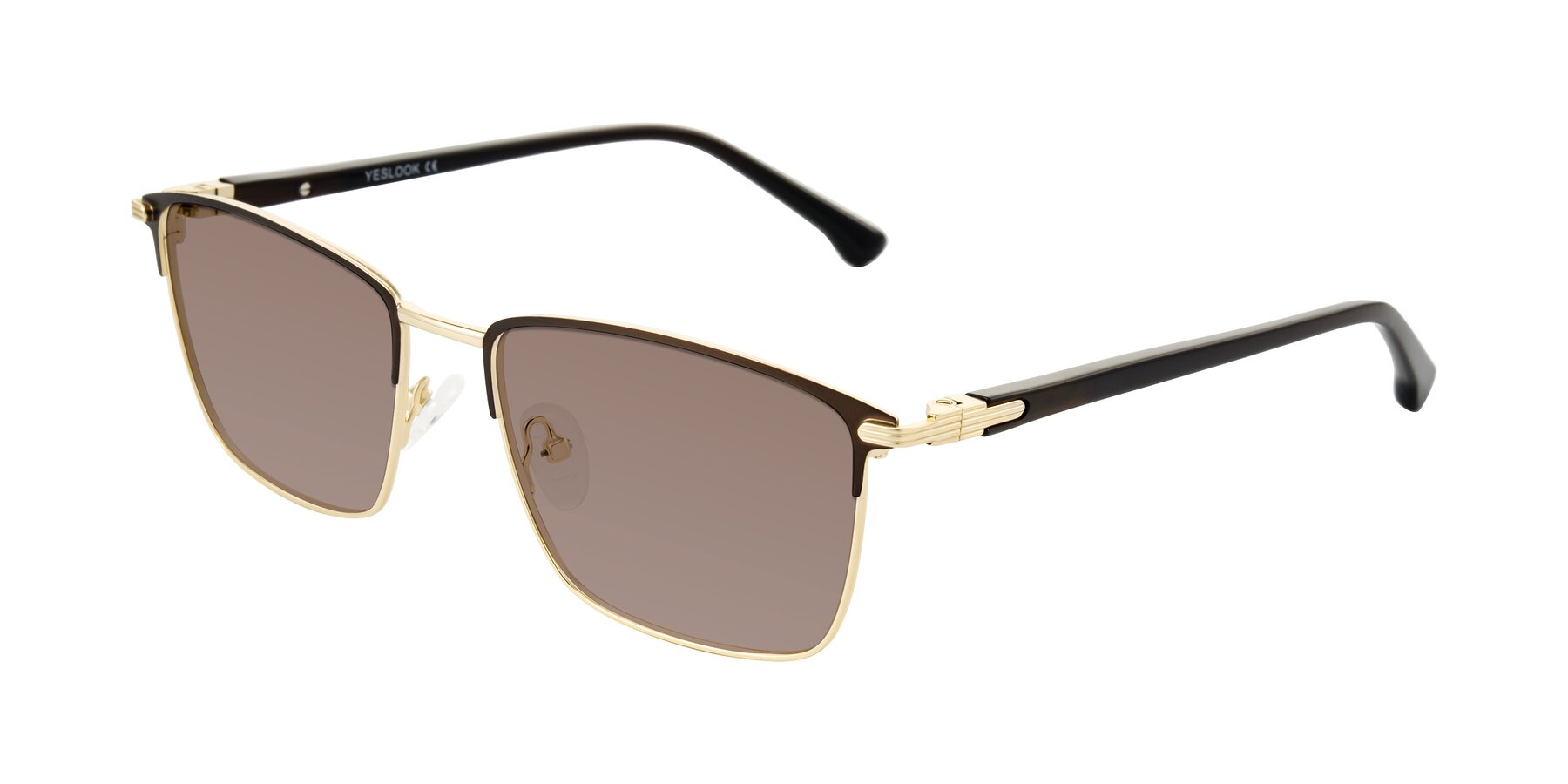 Angle of Casaku in Coffee/Gold with Medium Brown Tinted Lenses