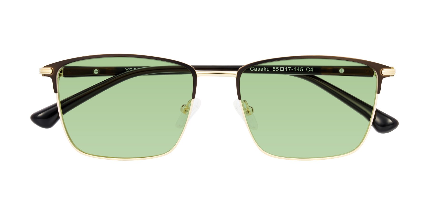 Folded Front of Casaku in Coffee/Gold with Medium Green Tinted Lenses