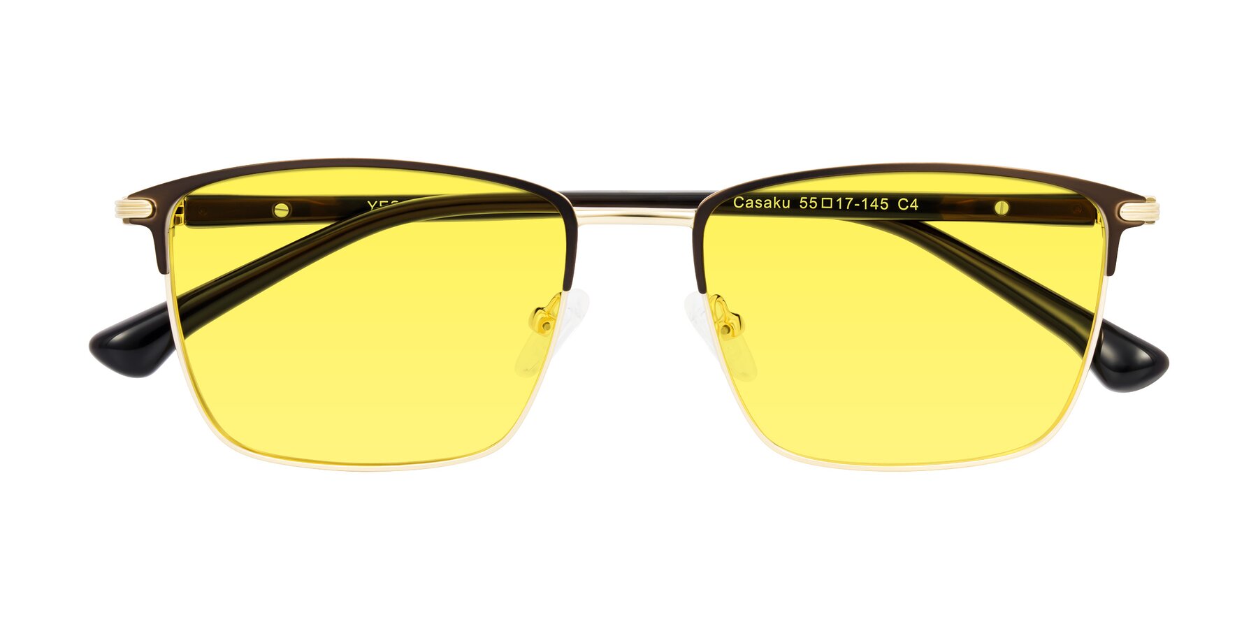 Folded Front of Casaku in Coffee/Gold with Medium Yellow Tinted Lenses