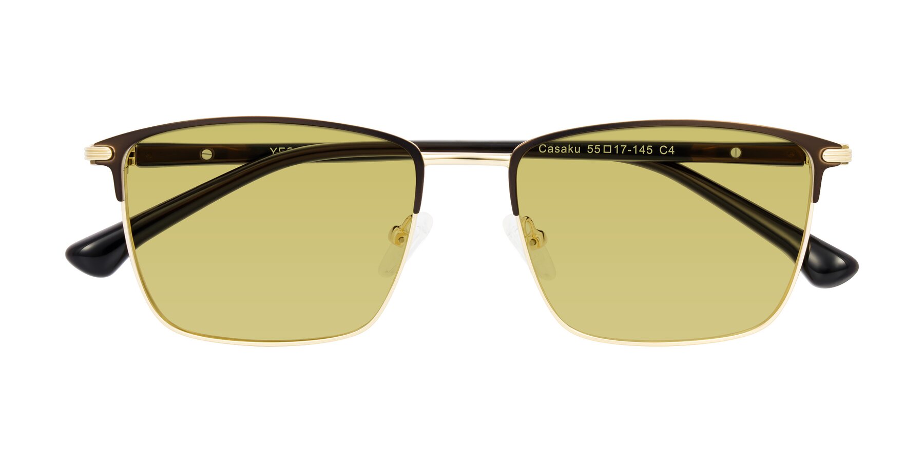 Folded Front of Casaku in Coffee/Gold with Medium Champagne Tinted Lenses