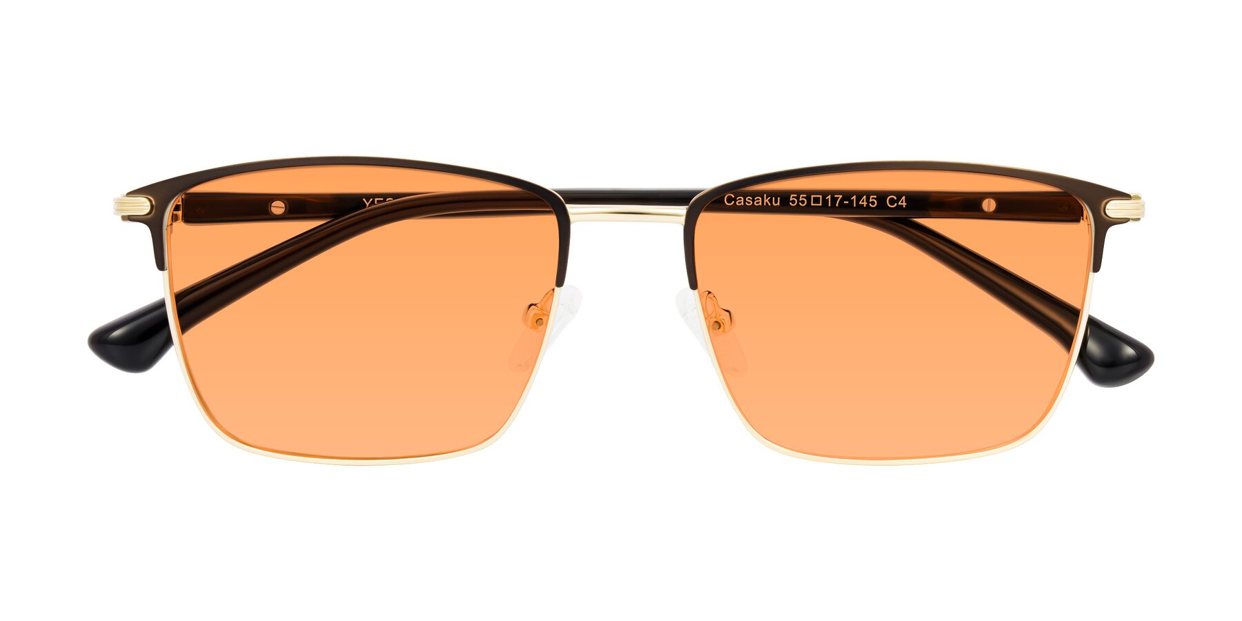 Folded Front of Casaku in Coffee/Gold with Medium Orange Tinted Lenses