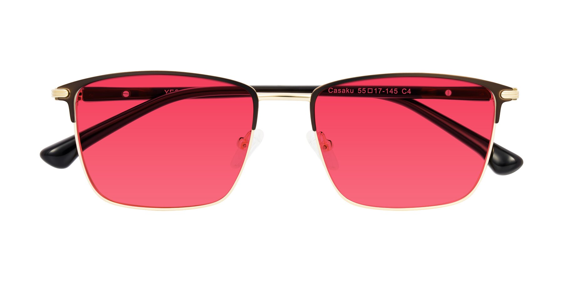 Folded Front of Casaku in Coffee/Gold with Red Tinted Lenses