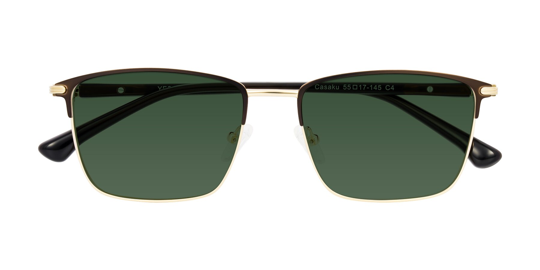 Folded Front of Casaku in Coffee/Gold with Green Tinted Lenses