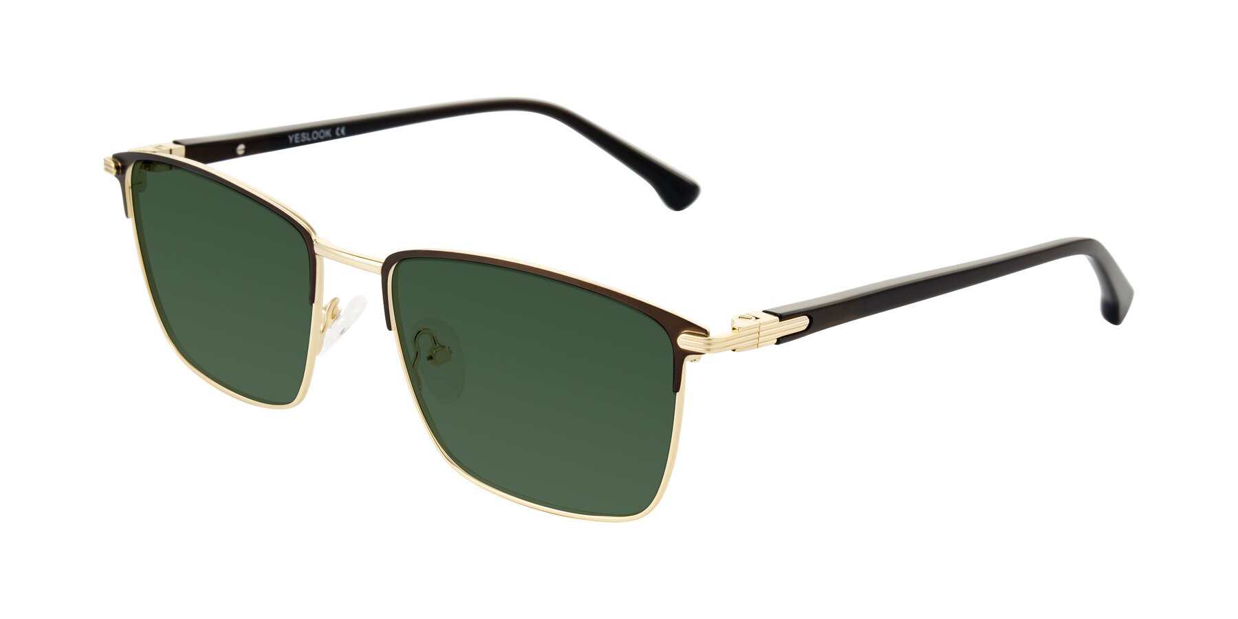 Angle of Casaku in Coffee/Gold with Green Tinted Lenses