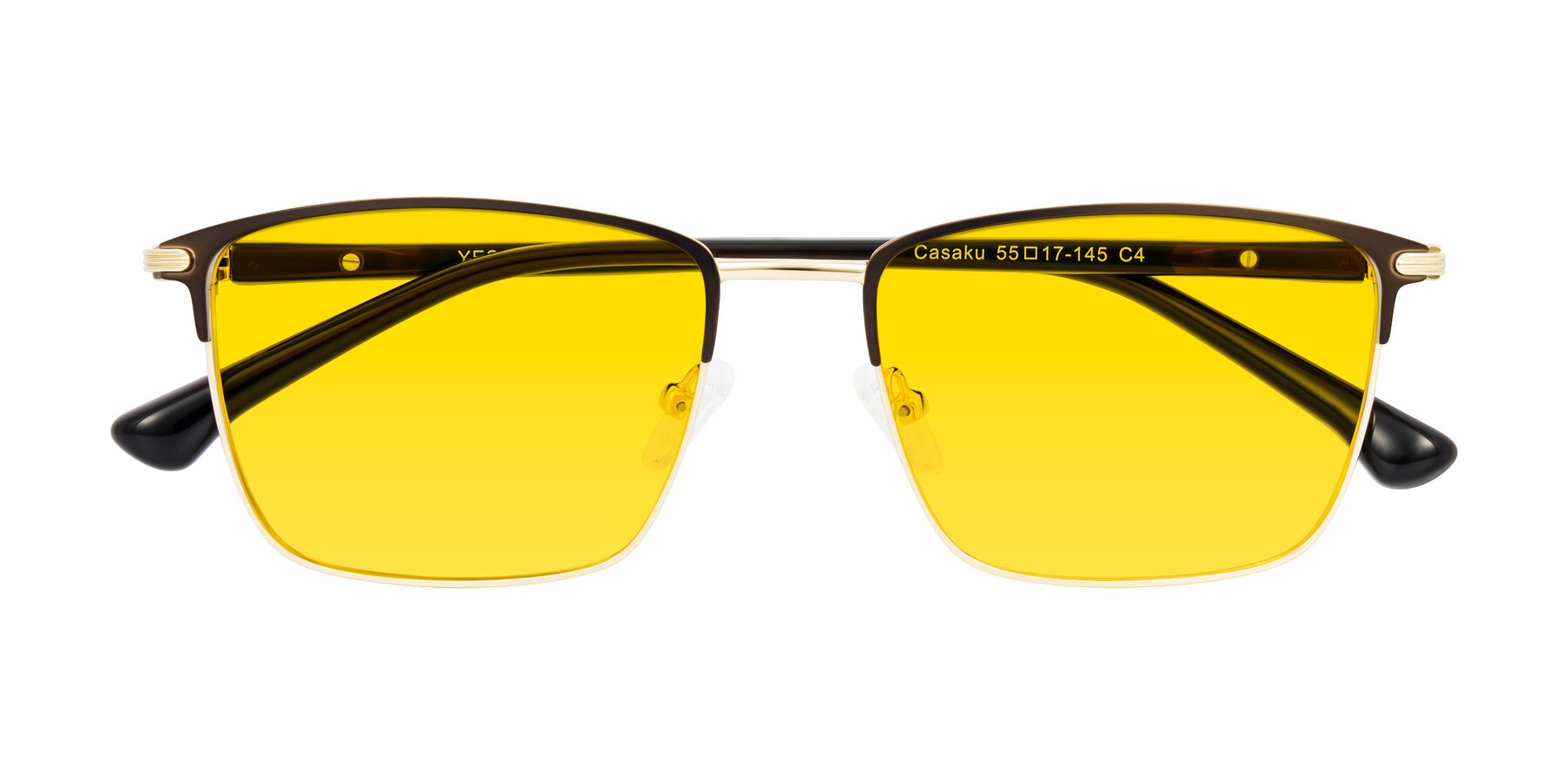 Folded Front of Casaku in Coffee/Gold with Yellow Tinted Lenses