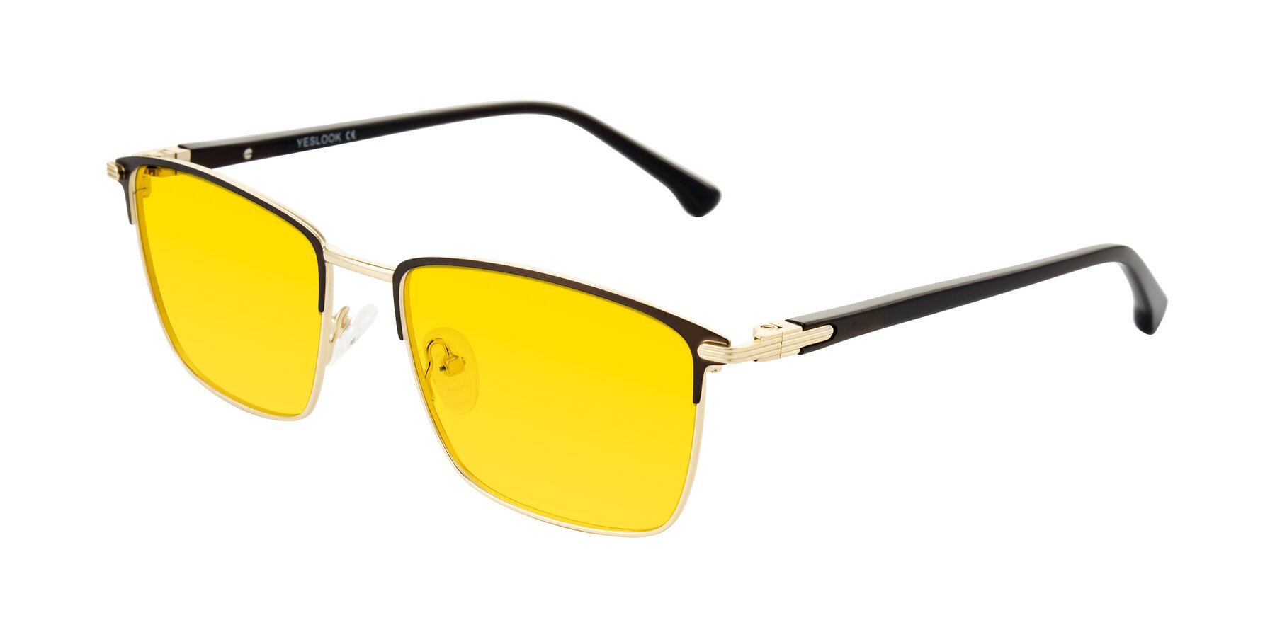 Angle of Casaku in Coffee/Gold with Yellow Tinted Lenses