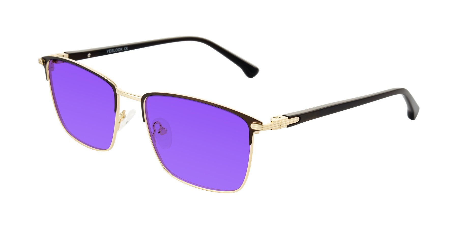 Angle of Casaku in Coffee/Gold with Purple Tinted Lenses