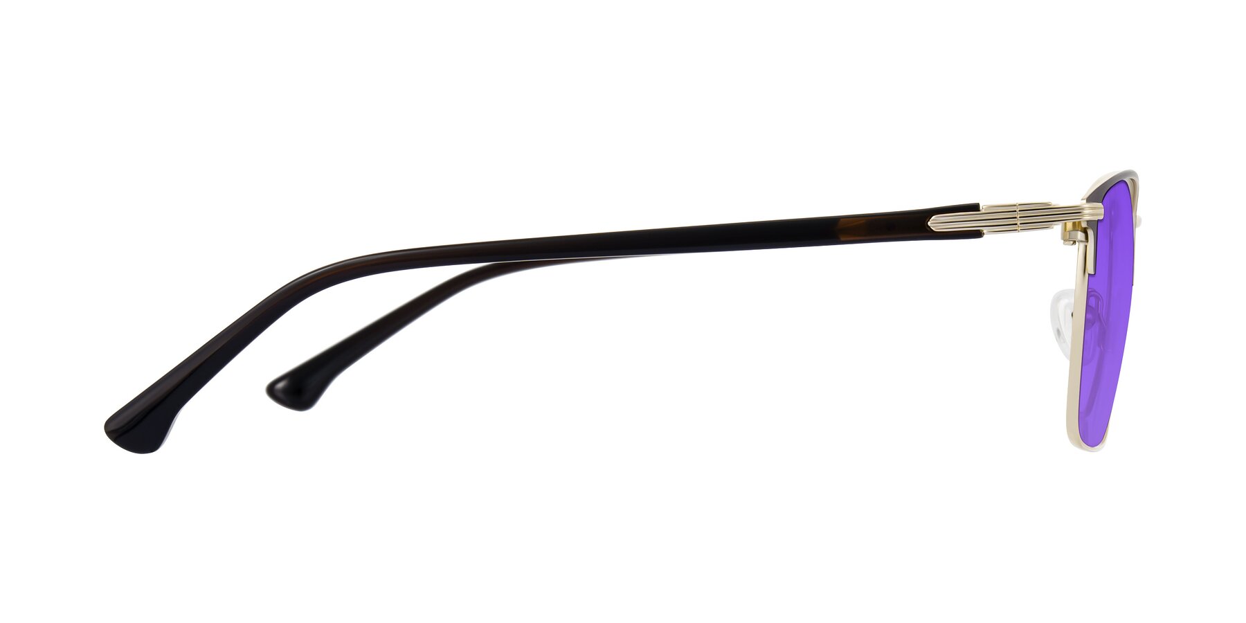 Side of Casaku in Coffee/Gold with Purple Tinted Lenses