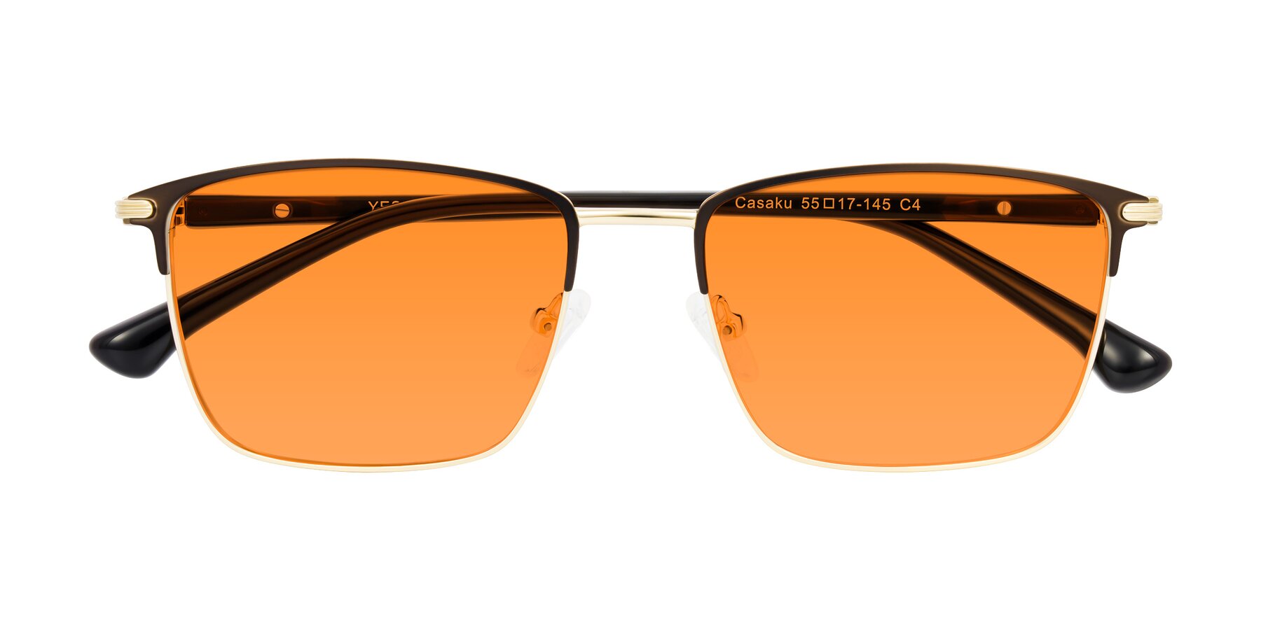 Folded Front of Casaku in Coffee/Gold with Orange Tinted Lenses