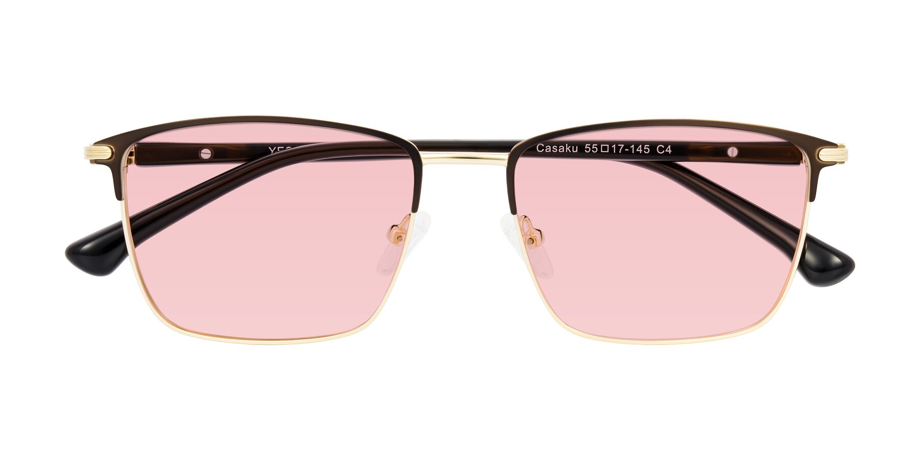 Folded Front of Casaku in Coffee/Gold with Light Garnet Tinted Lenses