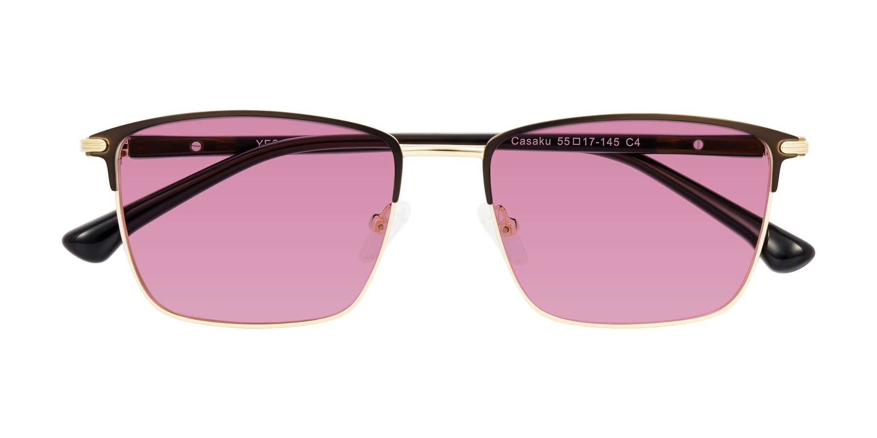 Folded Front of Casaku in Coffee/Gold with Medium Wine Tinted Lenses