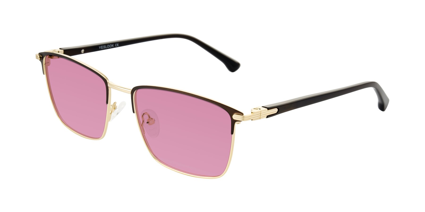 Angle of Casaku in Coffee/Gold with Medium Wine Tinted Lenses