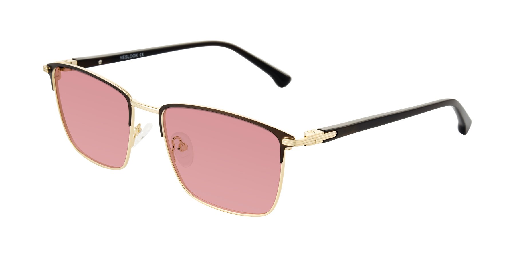 Angle of Casaku in Coffee/Gold with Medium Garnet Tinted Lenses