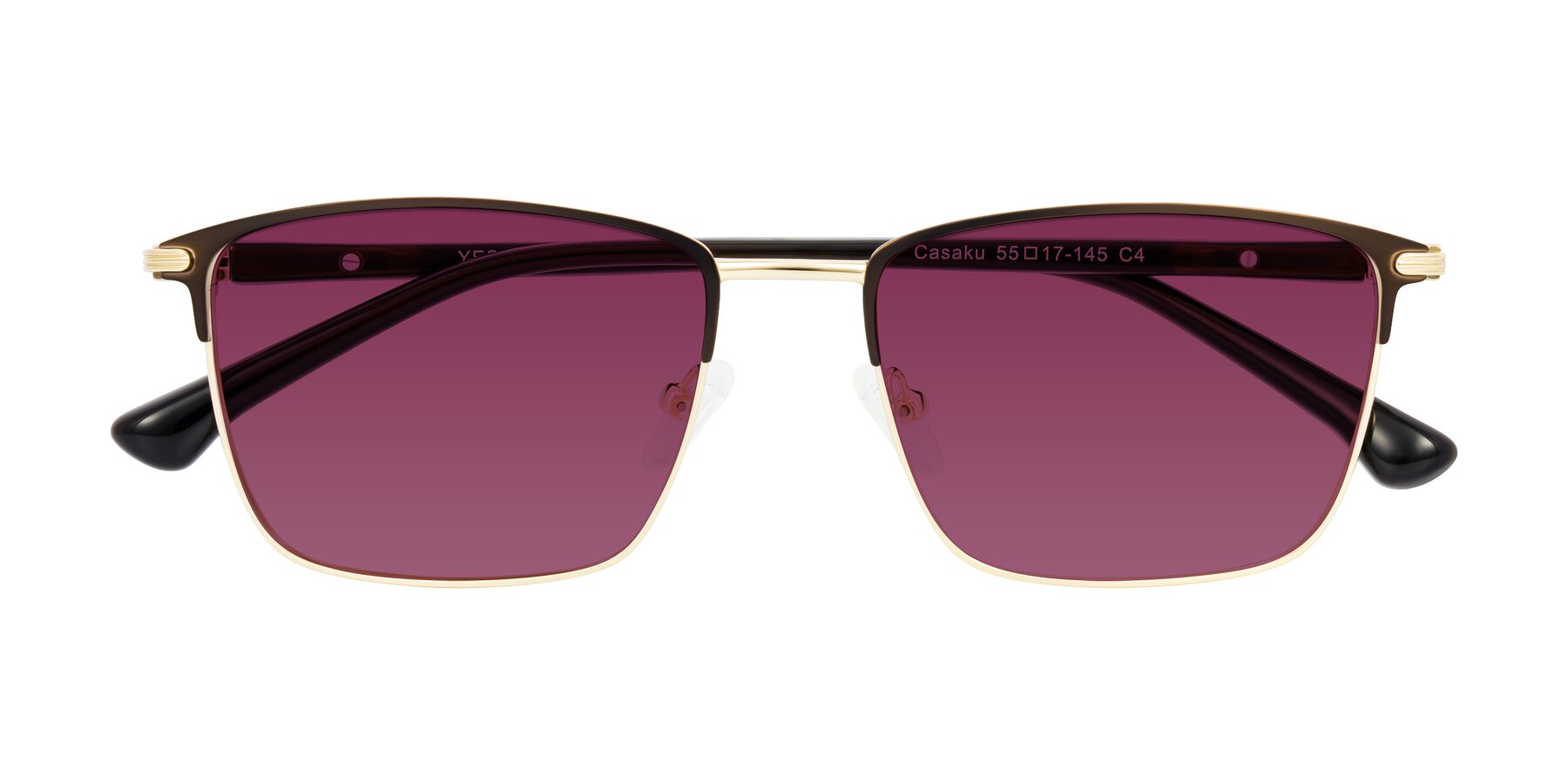 Folded Front of Casaku in Coffee/Gold with Wine Tinted Lenses