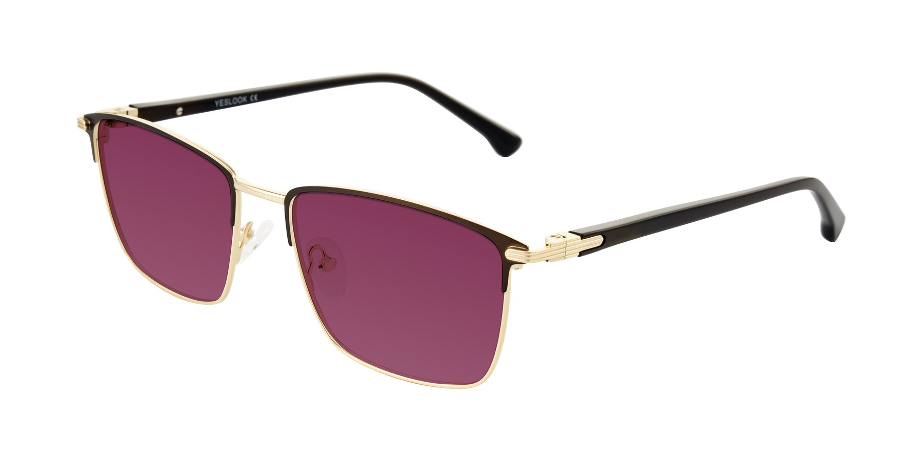 Angle of Casaku in Coffee/Gold with Wine Tinted Lenses