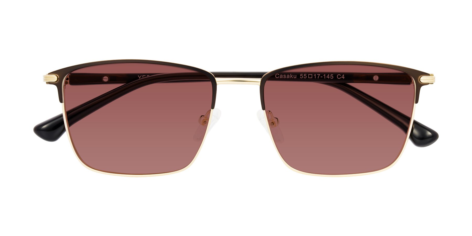 Folded Front of Casaku in Coffee/Gold with Garnet Tinted Lenses