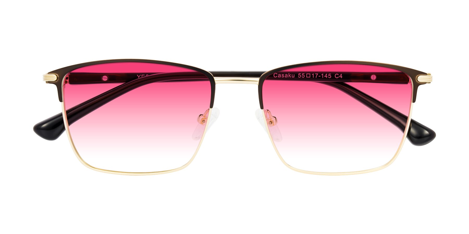 Folded Front of Casaku in Coffee/Gold with Pink Gradient Lenses