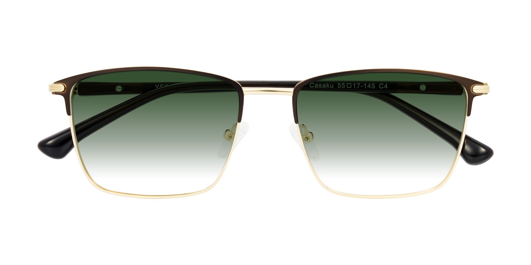 Folded Front of Casaku in Coffee/Gold with Green Gradient Lenses