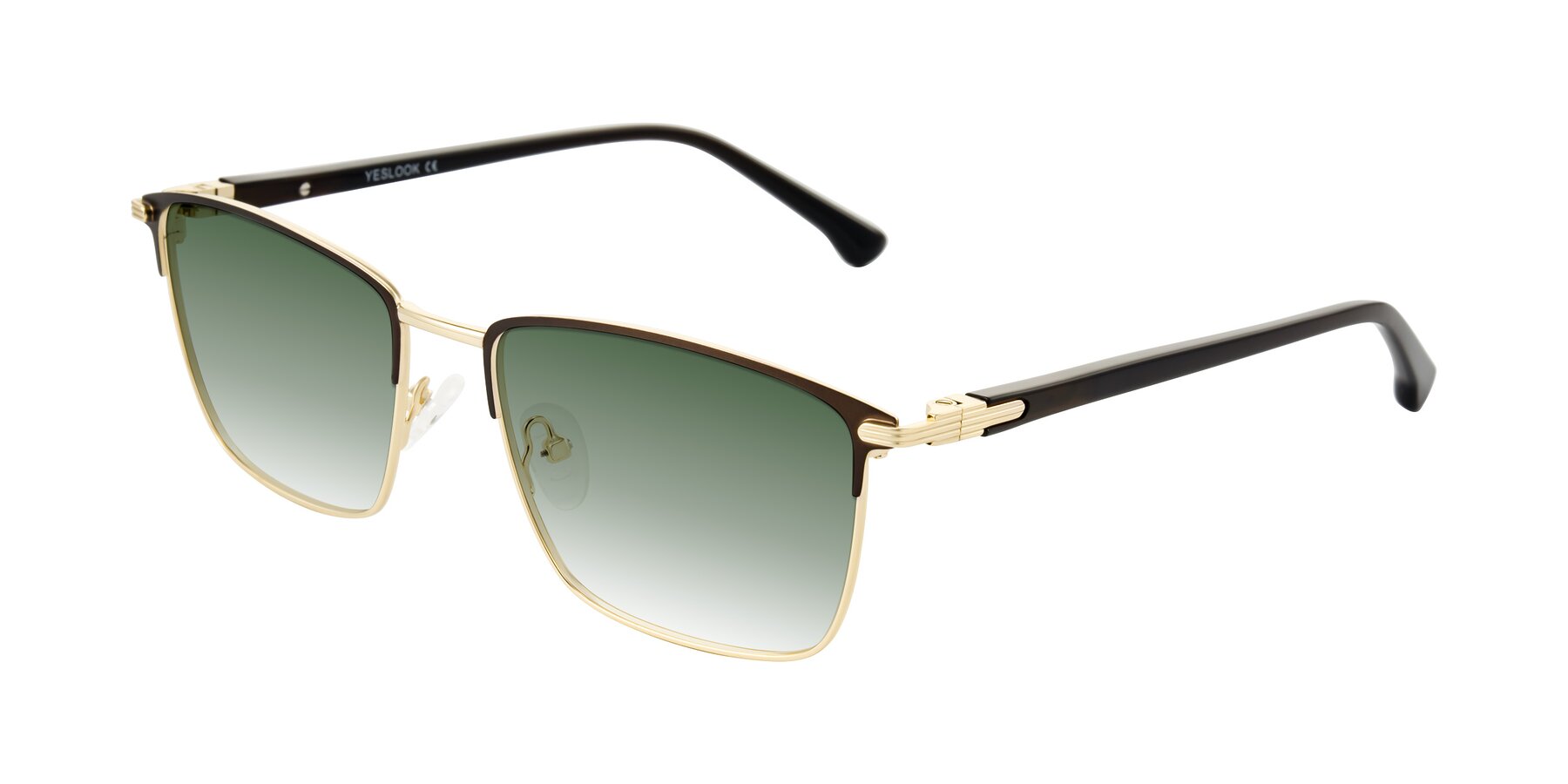 Angle of Casaku in Coffee/Gold with Green Gradient Lenses