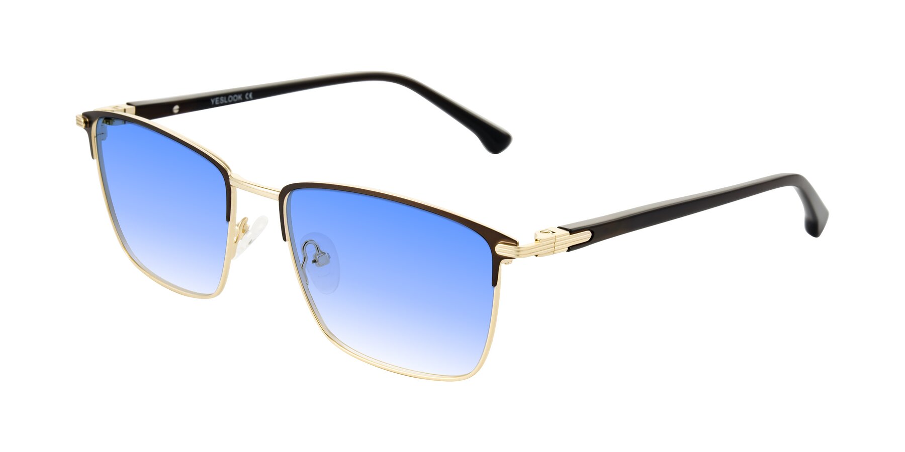 Angle of Casaku in Coffee/Gold with Blue Gradient Lenses