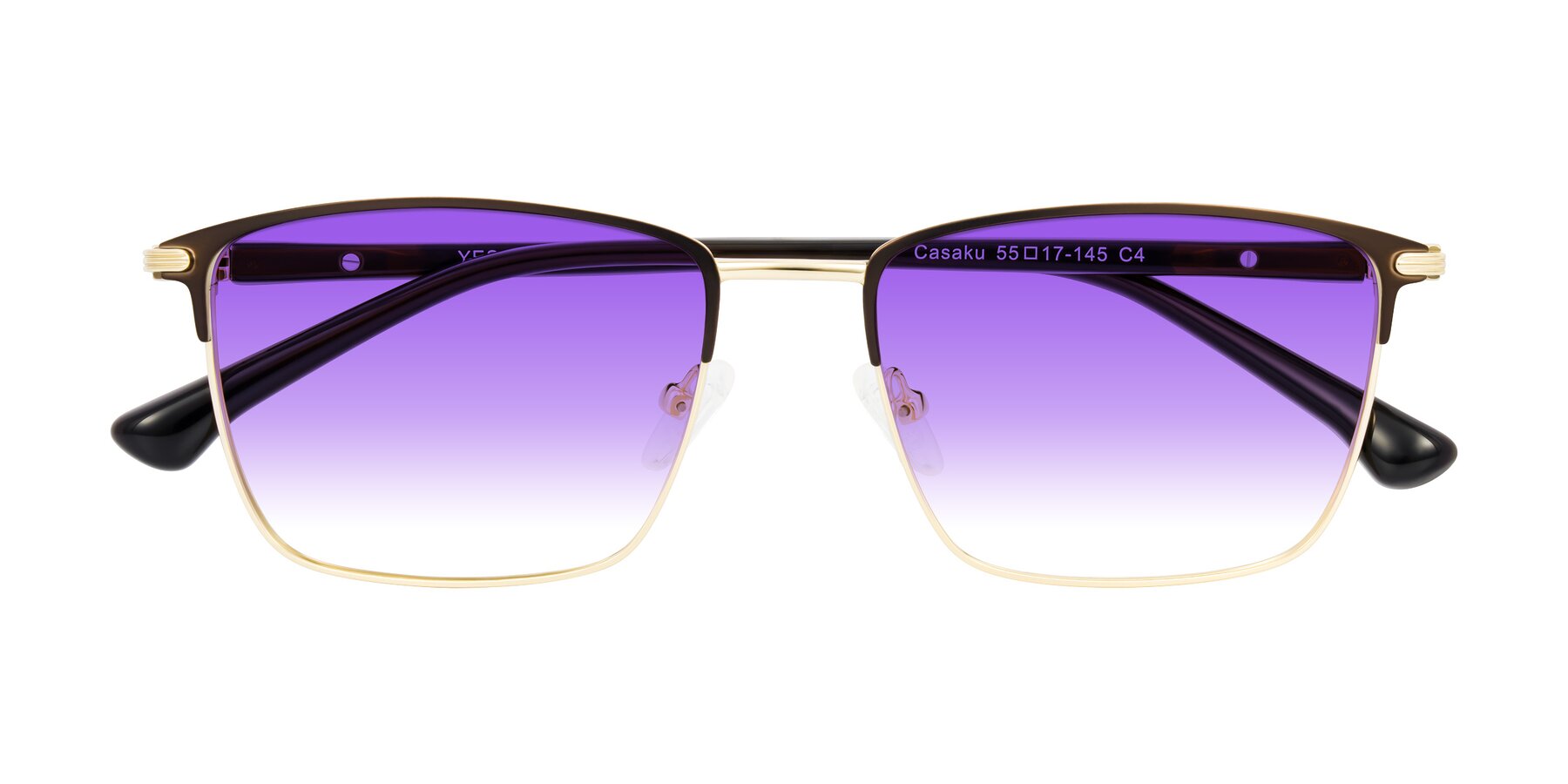 Folded Front of Casaku in Coffee/Gold with Purple Gradient Lenses