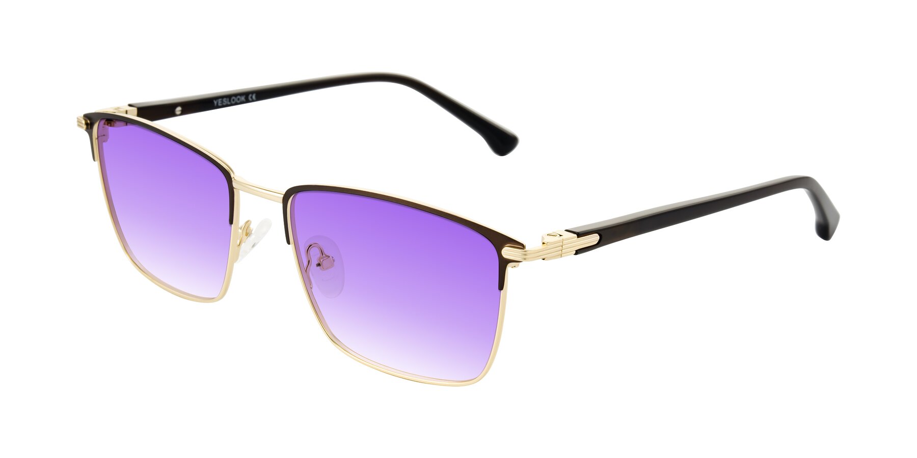 Angle of Casaku in Coffee/Gold with Purple Gradient Lenses