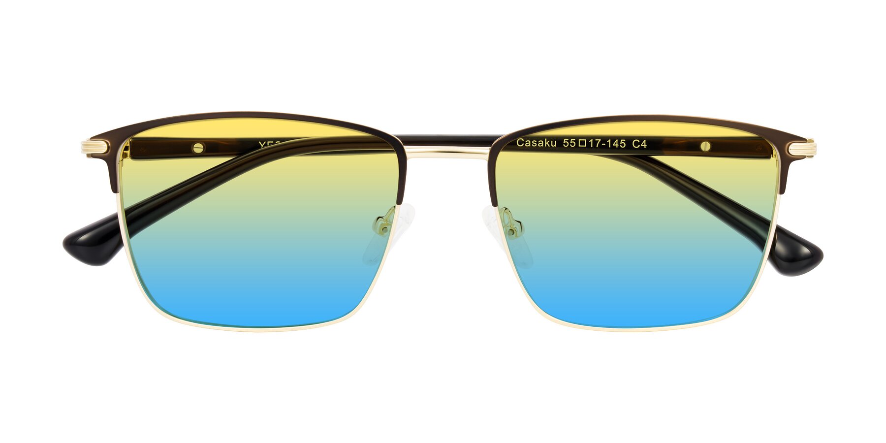 Folded Front of Casaku in Coffee/Gold with Yellow / Blue Gradient Lenses