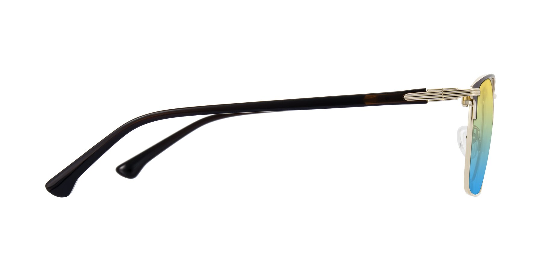 Side of Casaku in Coffee/Gold with Yellow / Blue Gradient Lenses