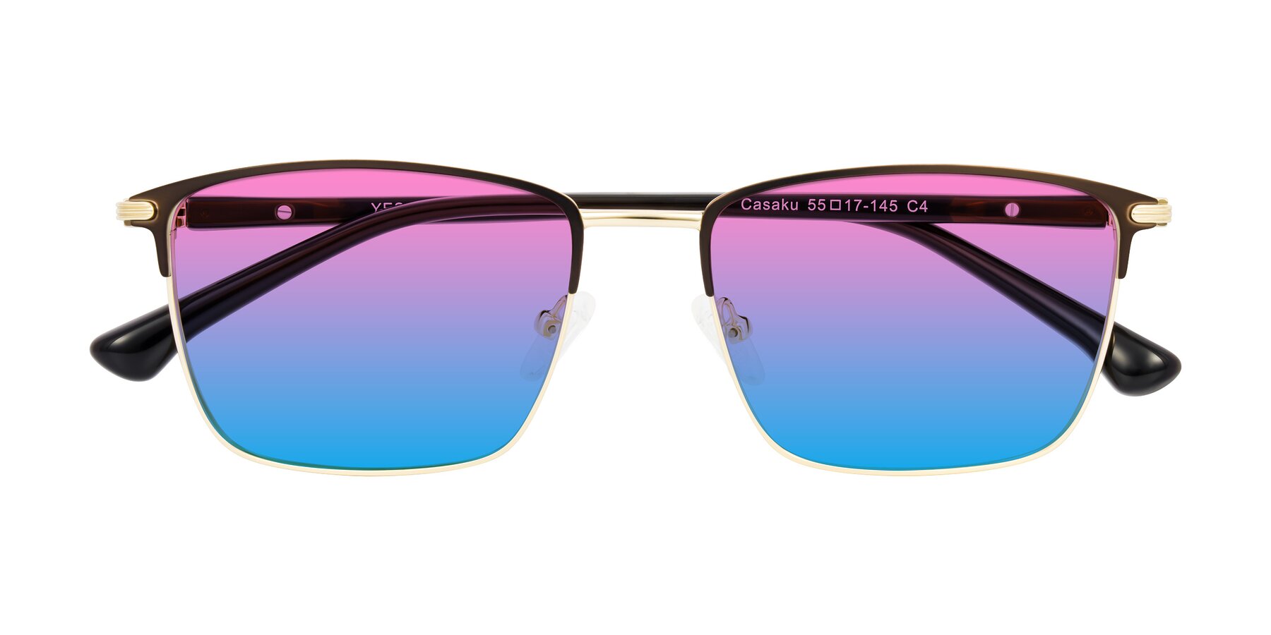 Folded Front of Casaku in Coffee/Gold with Pink / Blue Gradient Lenses