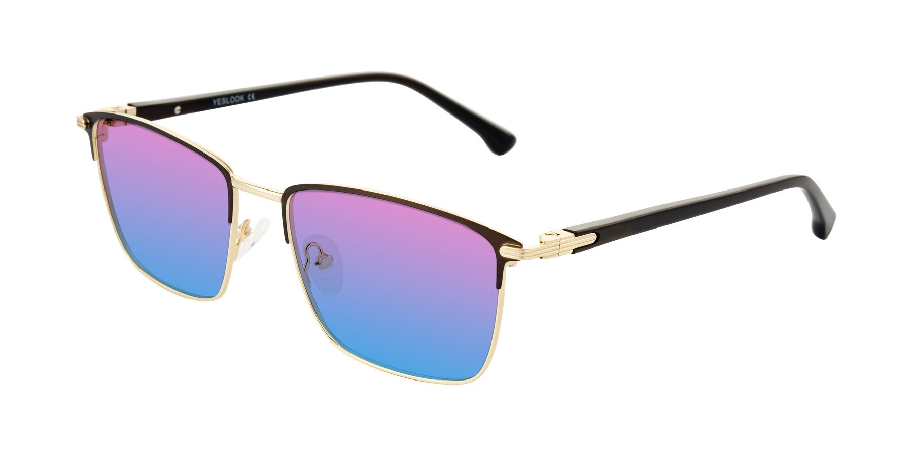 Angle of Casaku in Coffee/Gold with Pink / Blue Gradient Lenses
