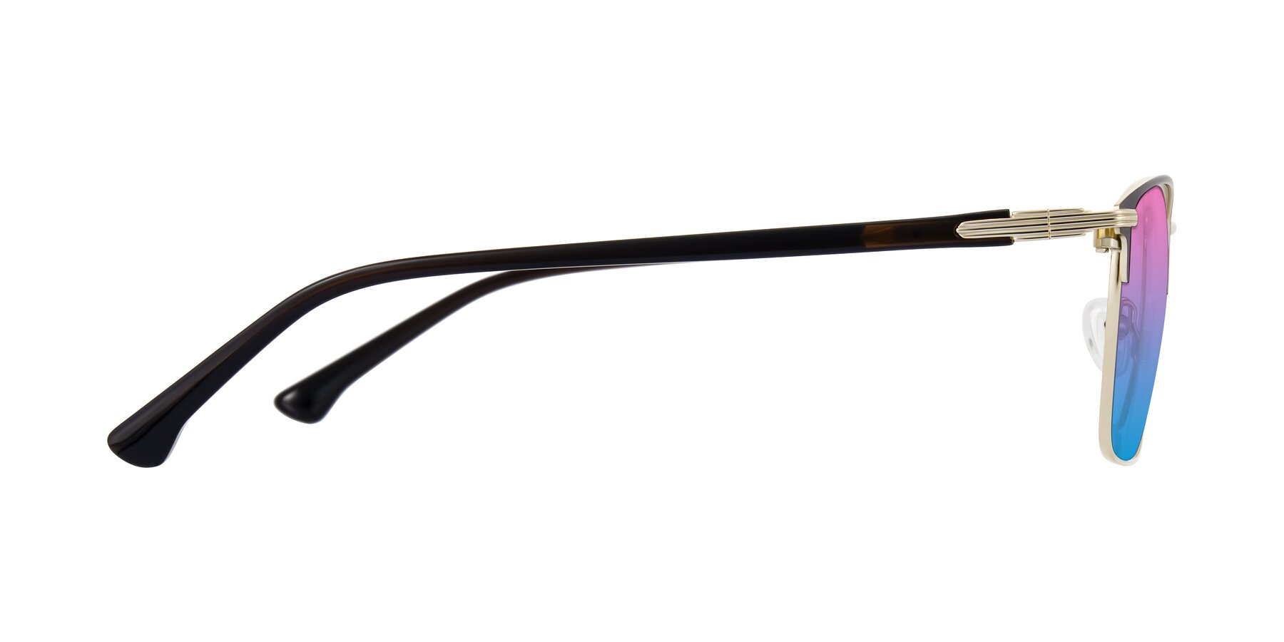 Side of Casaku in Coffee/Gold with Pink / Blue Gradient Lenses