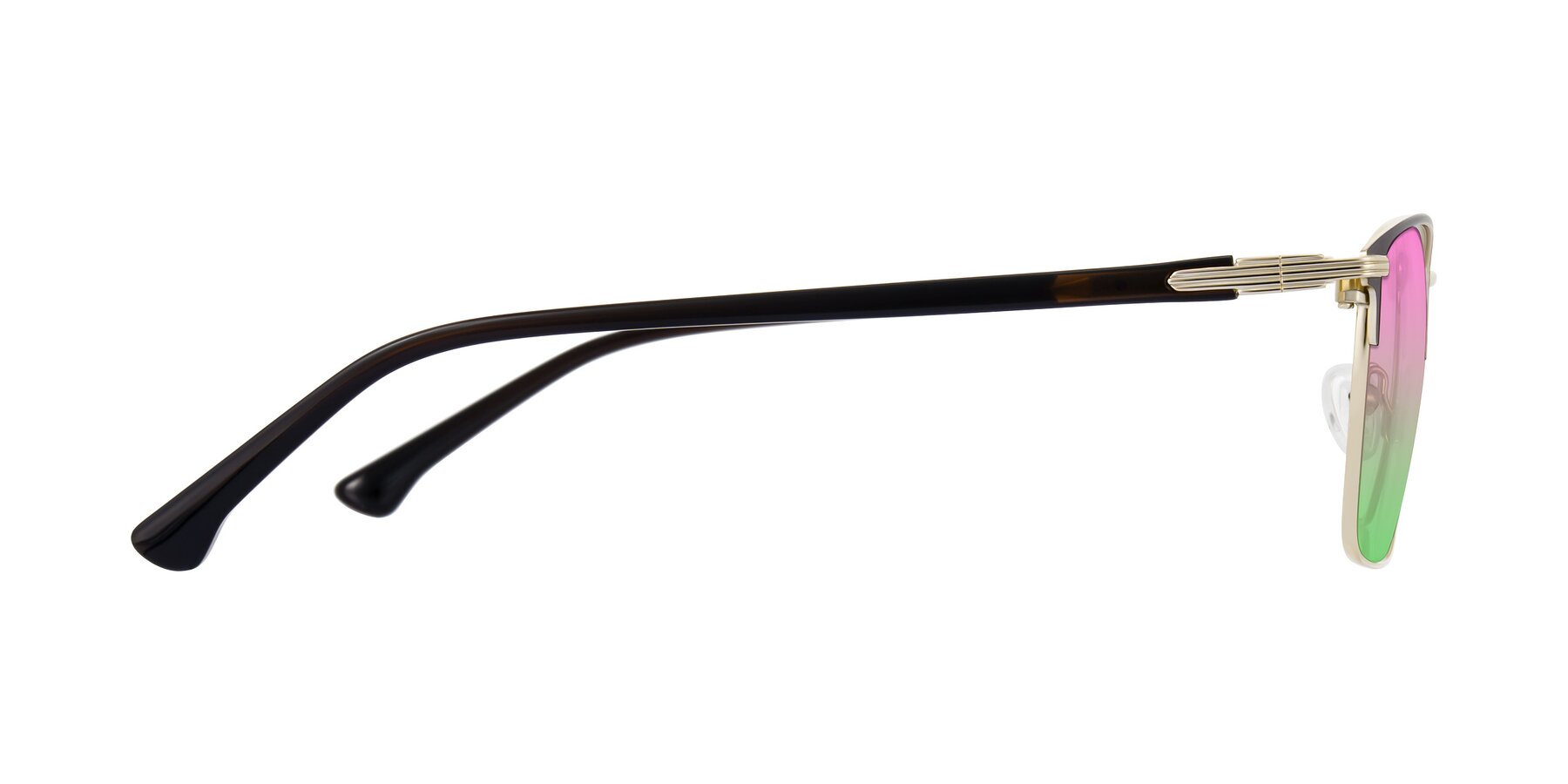 Side of Casaku in Coffee/Gold with Pink / Green Gradient Lenses