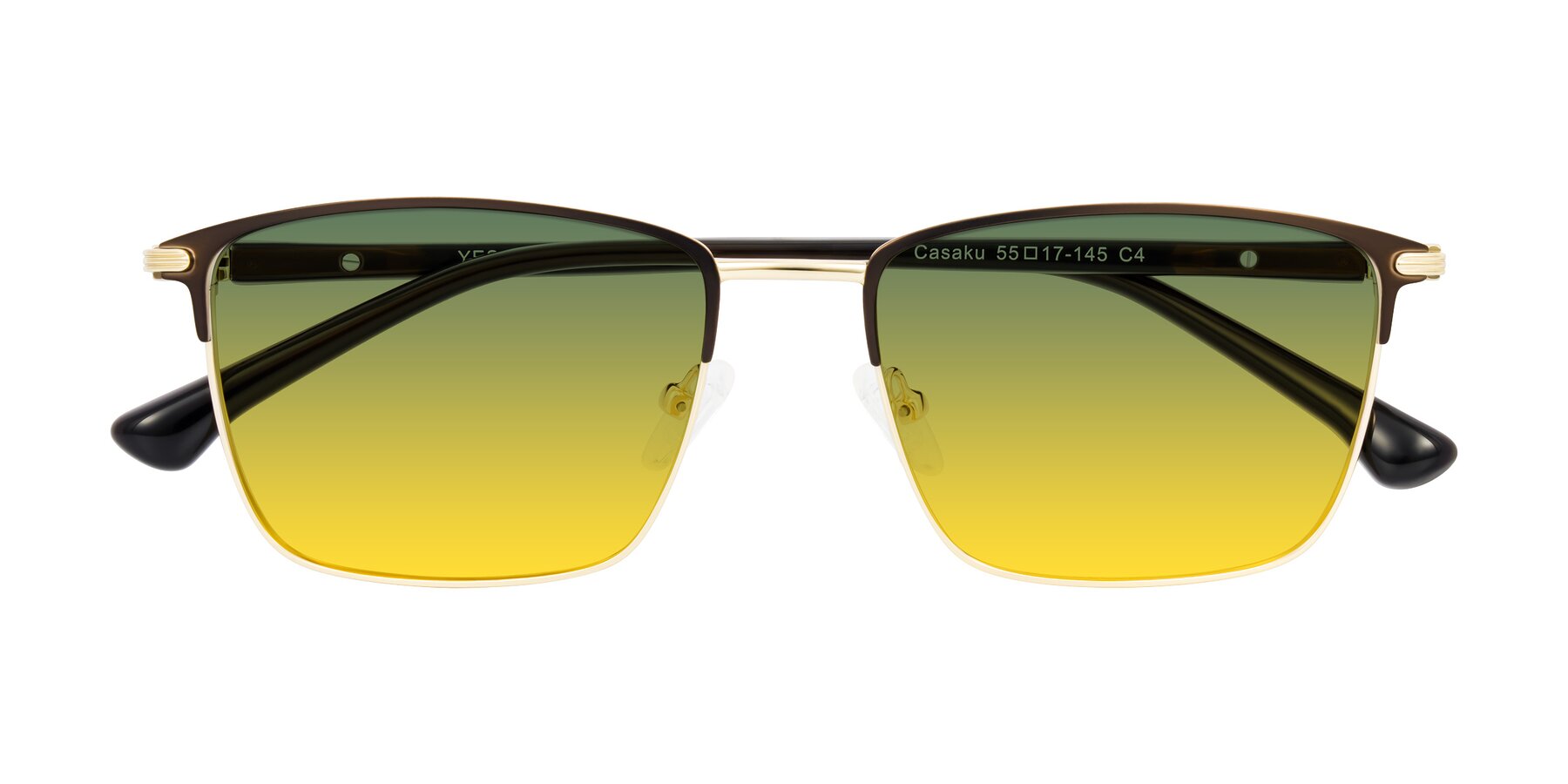 Folded Front of Casaku in Coffee/Gold with Green / Yellow Gradient Lenses