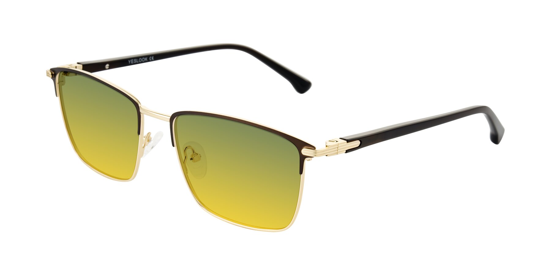 Angle of Casaku in Coffee/Gold with Green / Yellow Gradient Lenses