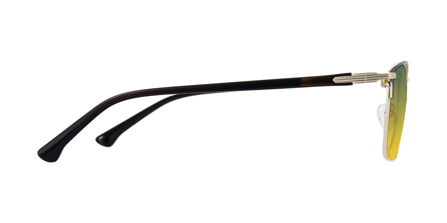 Side of Casaku in Coffee/Gold with Green / Yellow Gradient Lenses