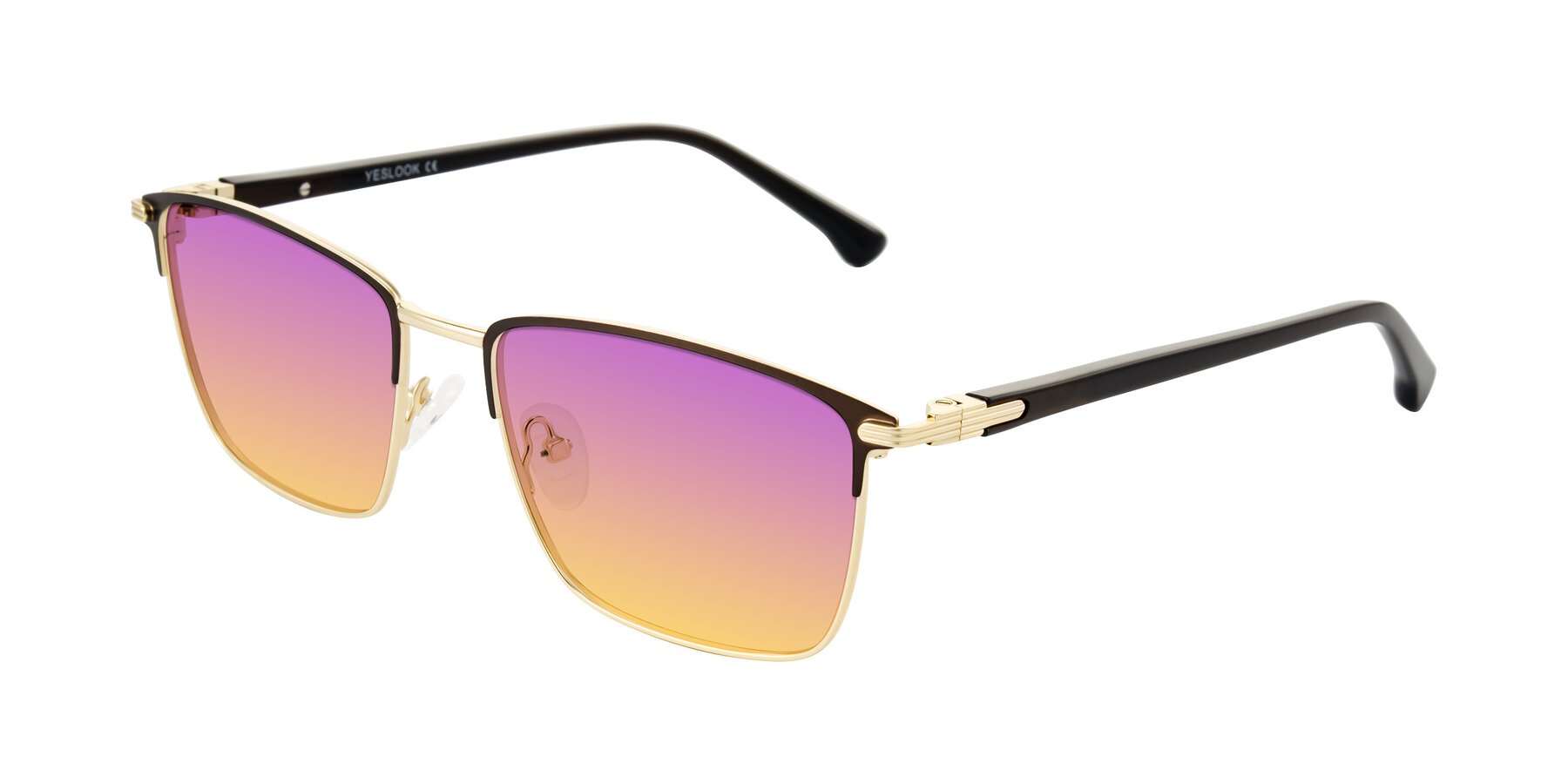 Angle of Casaku in Coffee/Gold with Purple / Yellow Gradient Lenses