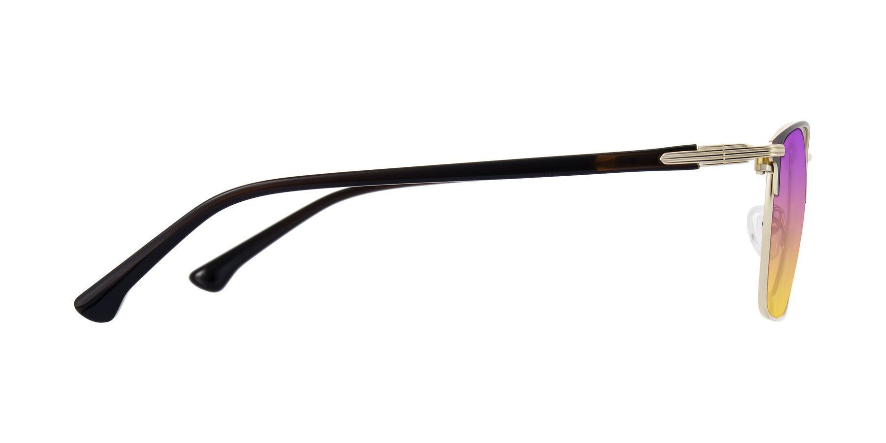Side of Casaku in Coffee/Gold with Purple / Yellow Gradient Lenses