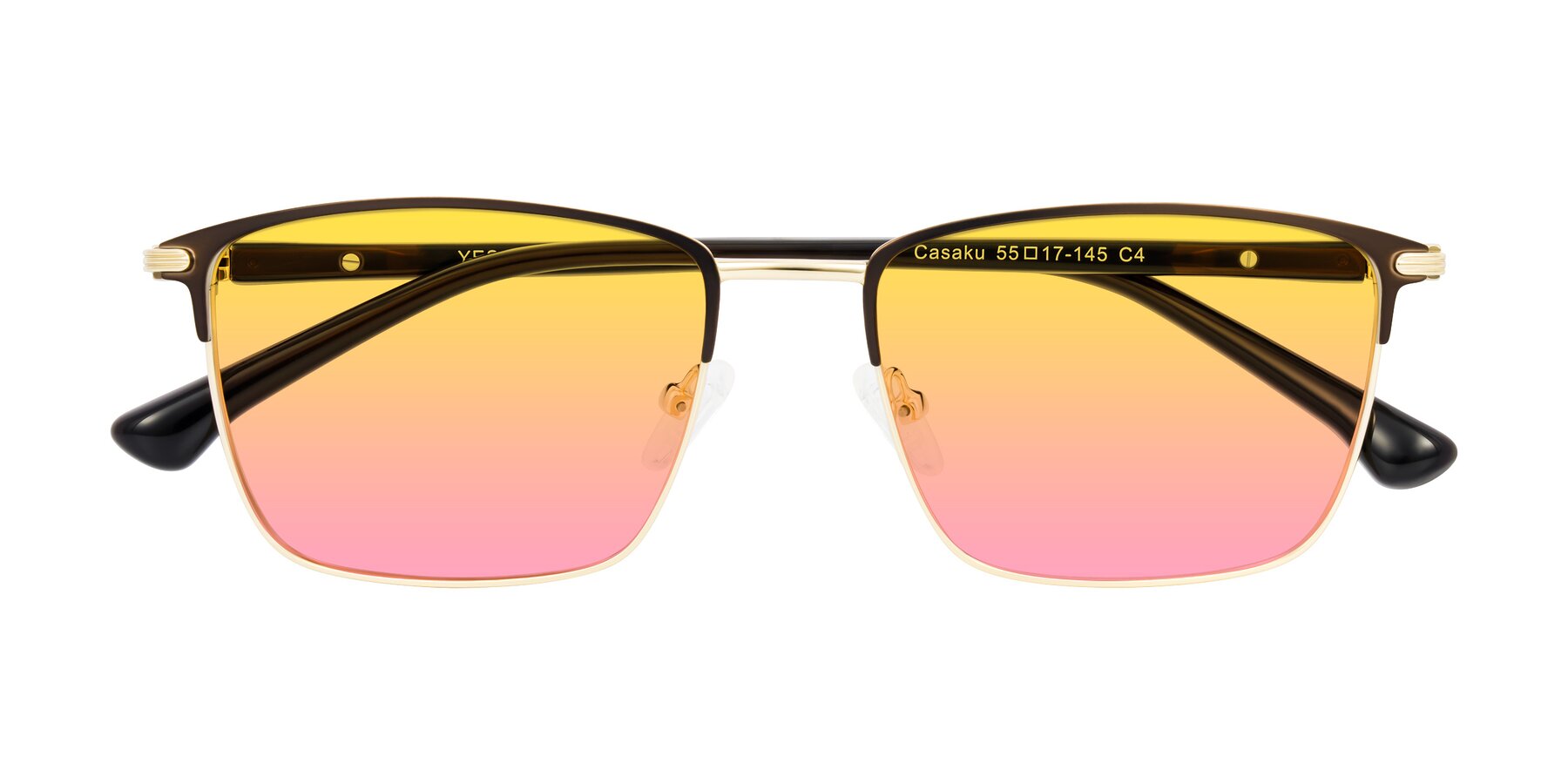 Folded Front of Casaku in Coffee/Gold with Yellow / Pink Gradient Lenses
