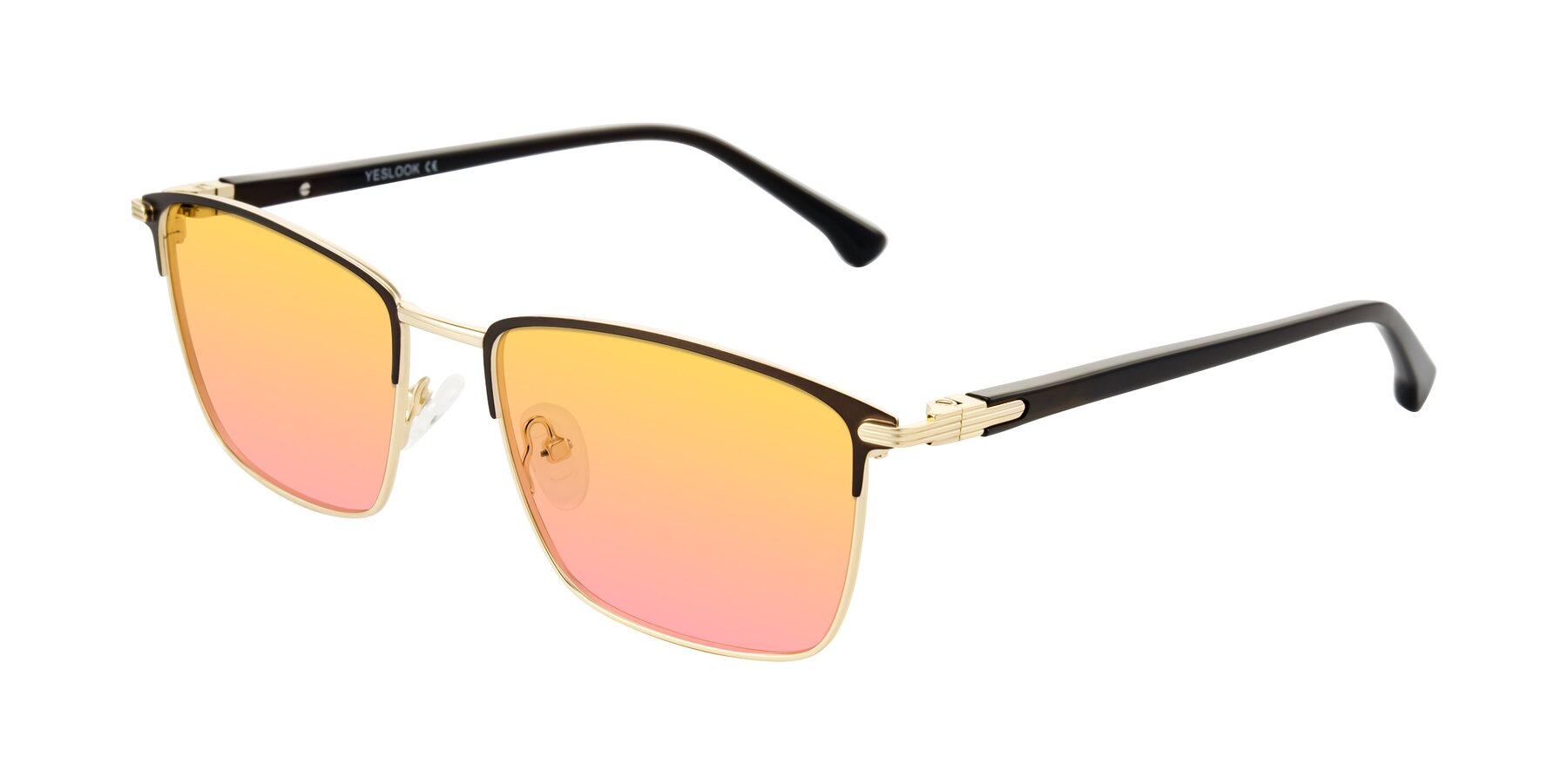 Angle of Casaku in Coffee/Gold with Yellow / Pink Gradient Lenses