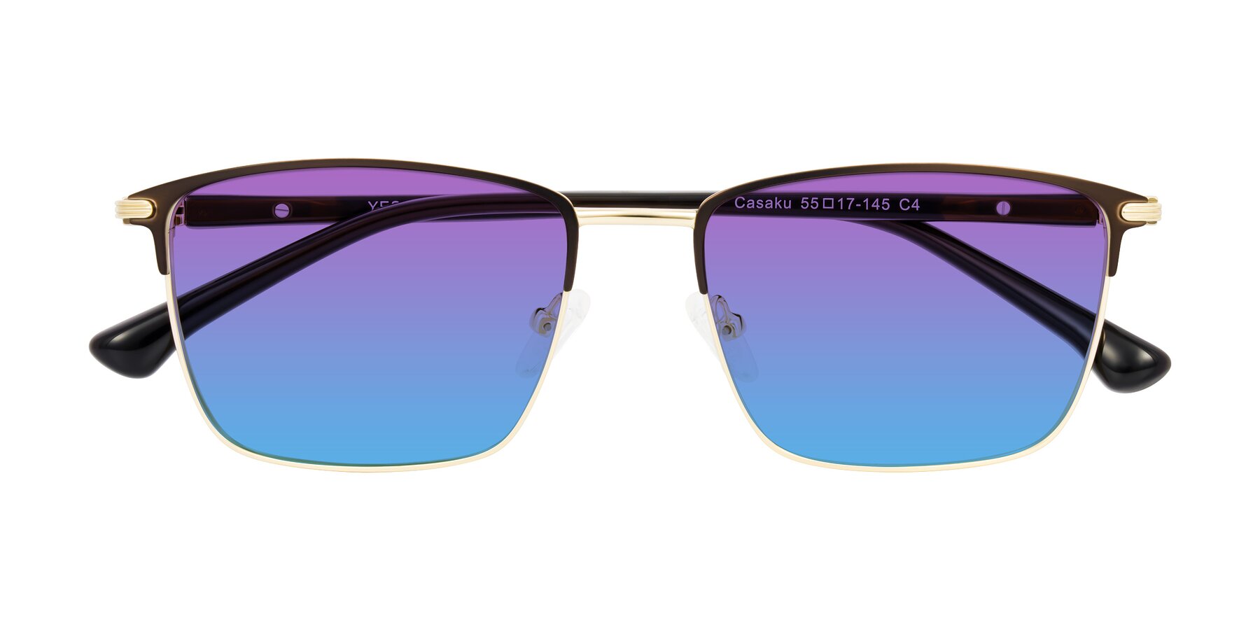 Folded Front of Casaku in Coffee/Gold with Purple / Blue Gradient Lenses