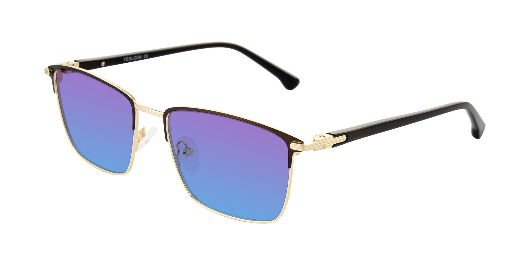 Angle of Casaku in Coffee/Gold with Purple / Blue Gradient Lenses