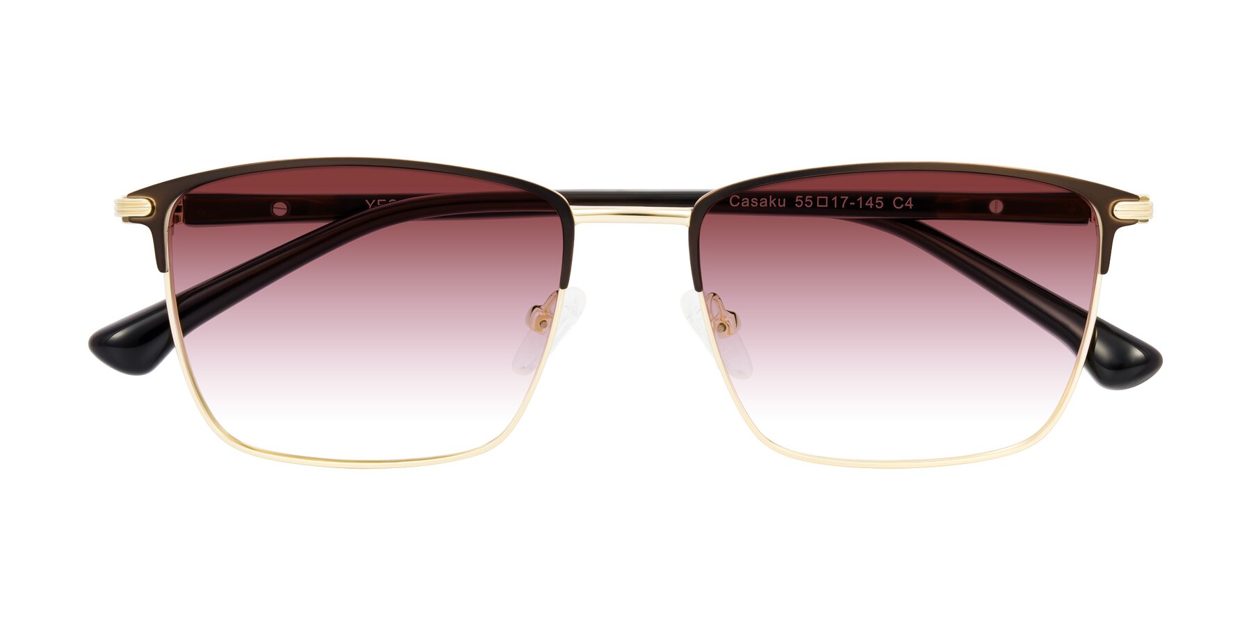 Folded Front of Casaku in Coffee/Gold with Garnet Gradient Lenses