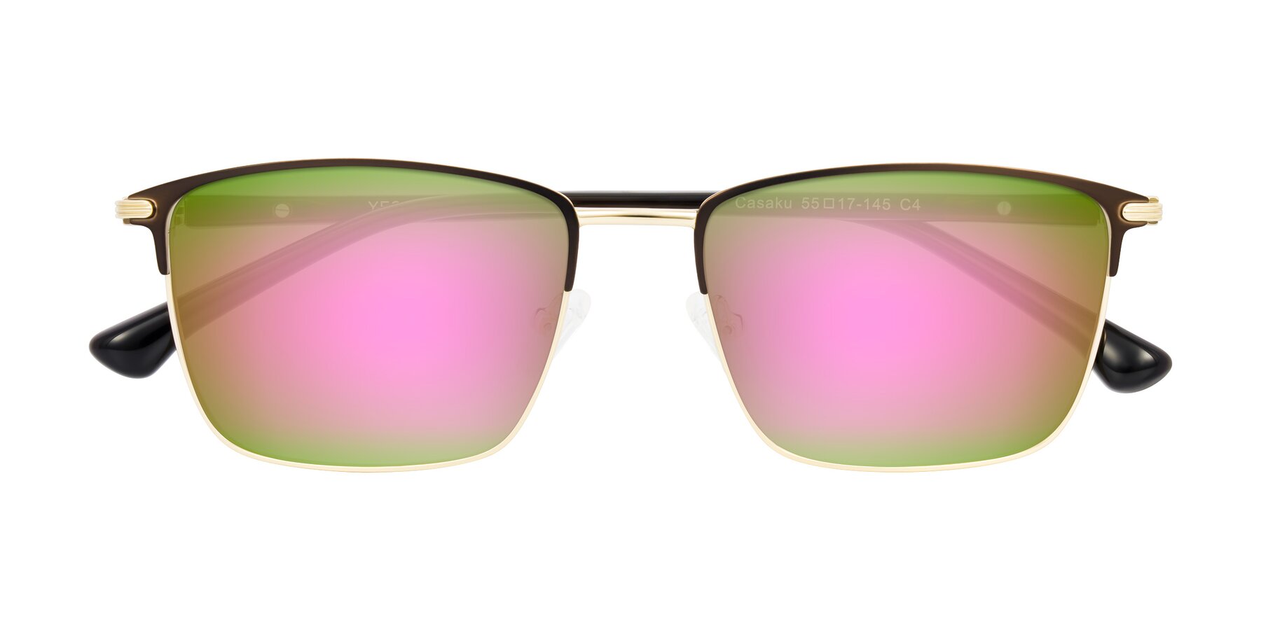Folded Front of Casaku in Coffee/Gold with Pink Mirrored Lenses