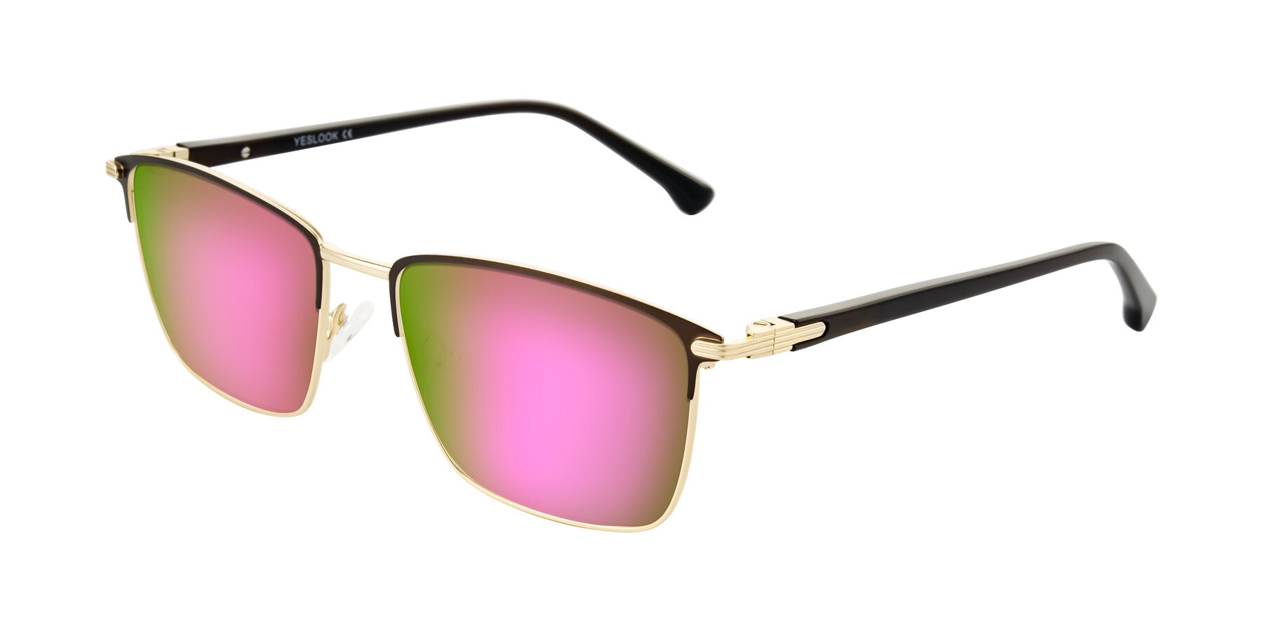 Angle of Casaku in Coffee/Gold with Pink Mirrored Lenses